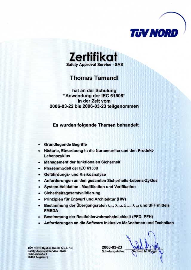 IEC 61508 certificate